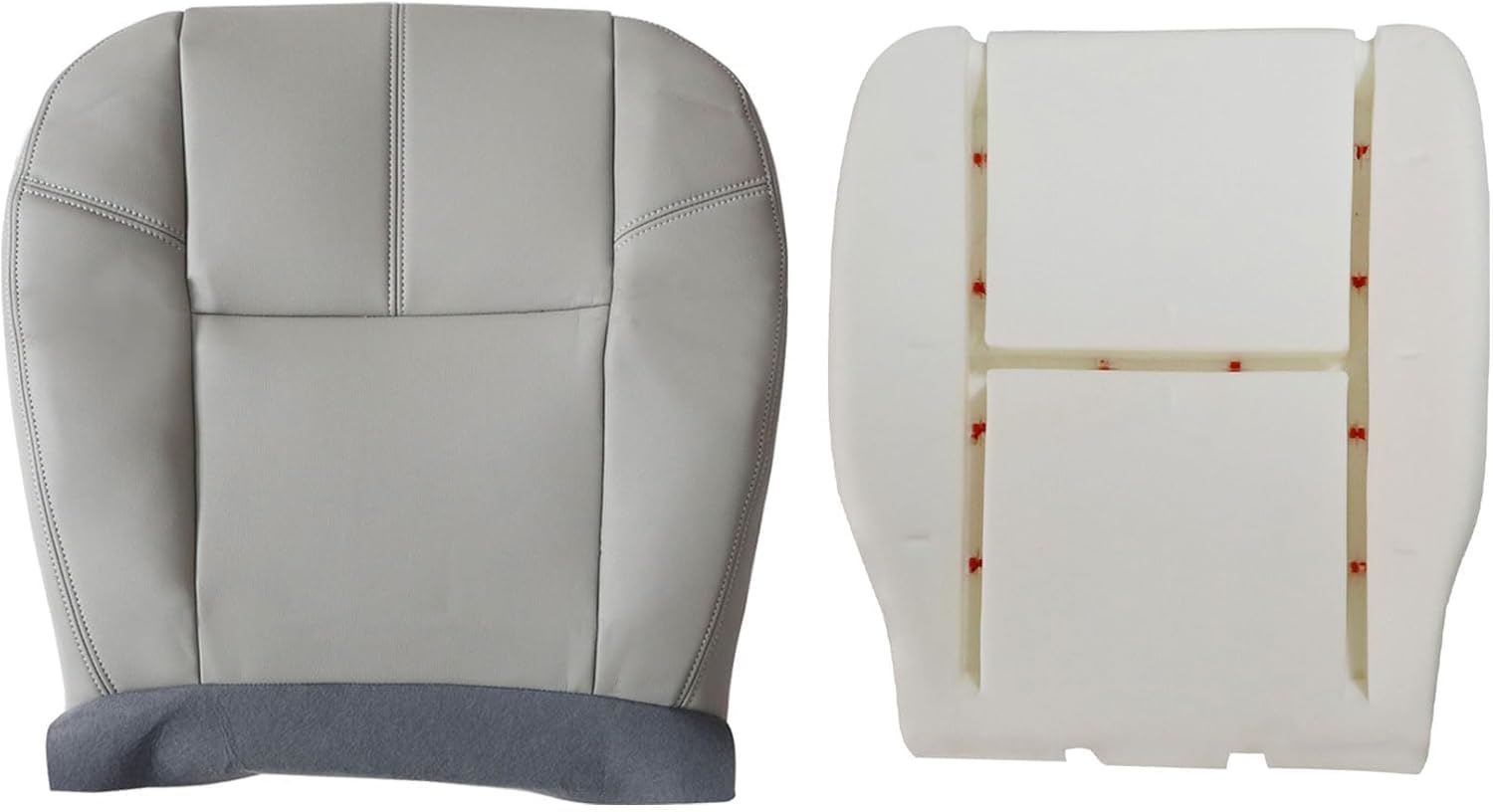 FZJDSD 2PC Gray Driver Side Bottom Replacement Leather Seat Cover & Seat Foam Cushion Compatible with Chevy Silverado Tahoe Avalanche Suburban GMC Sierra Yukon 2007 2008 2009 2010 2011 2012 2013 2014