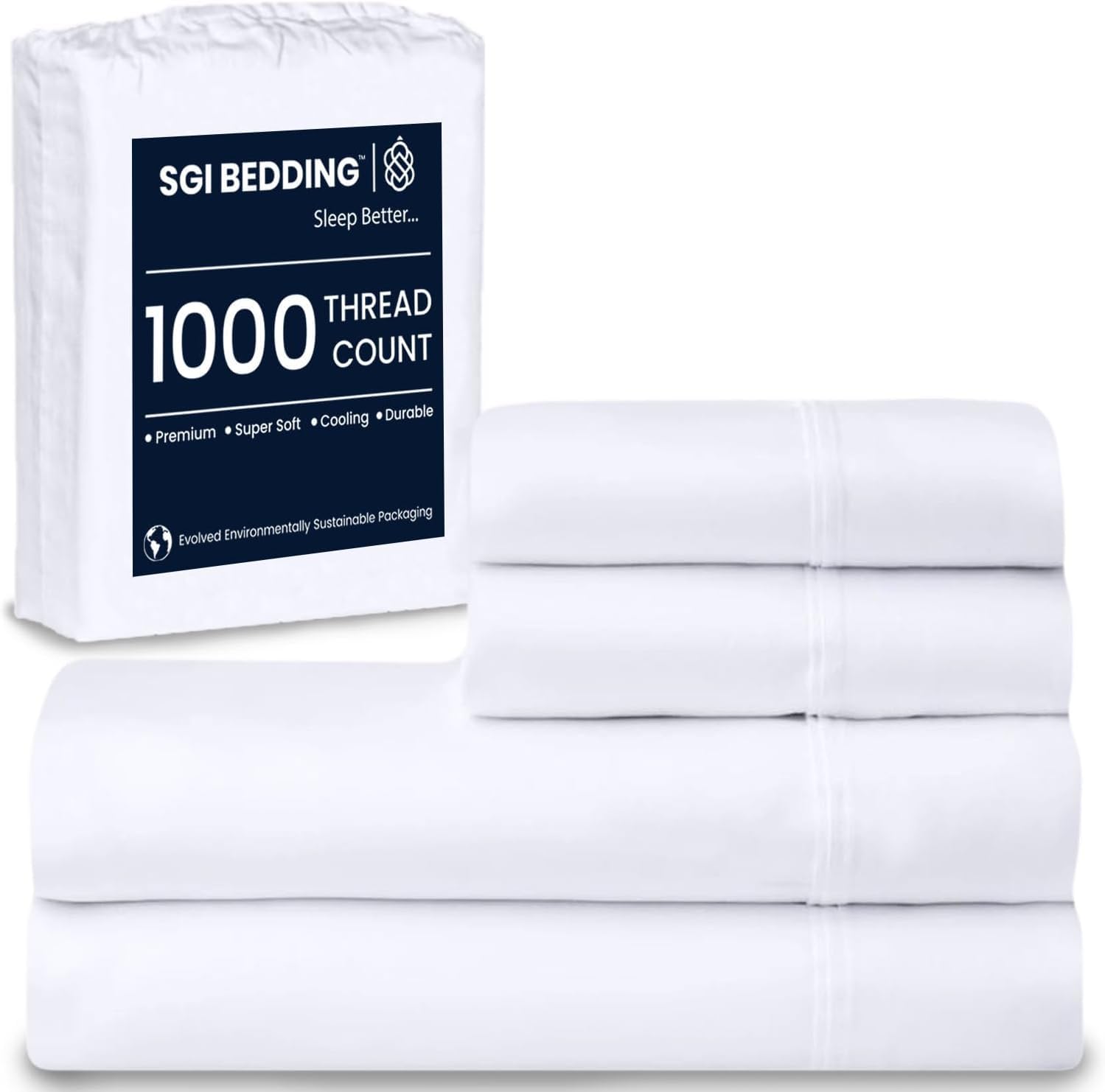 SGI 1000 Thread Count Egyptian Cotton King Sheet Set – Ultra Soft, Deep Pocket 18” Fitted, Breathable & Hotel-Quality,Luxury 4-Piece Premium Bedding Set for Crisp, Durable Comfort – White