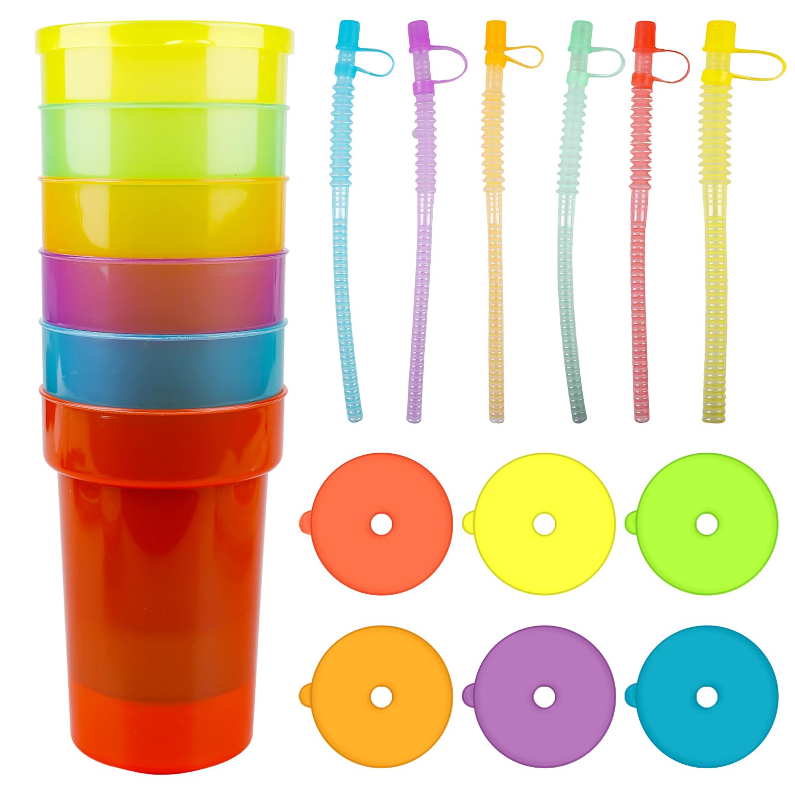 GOMETY Set di 12 bicchieri da 380 ml, riutilizzabili in plastica con coperchio e cannucce, per bere a freddo, frullati, caffè freddo