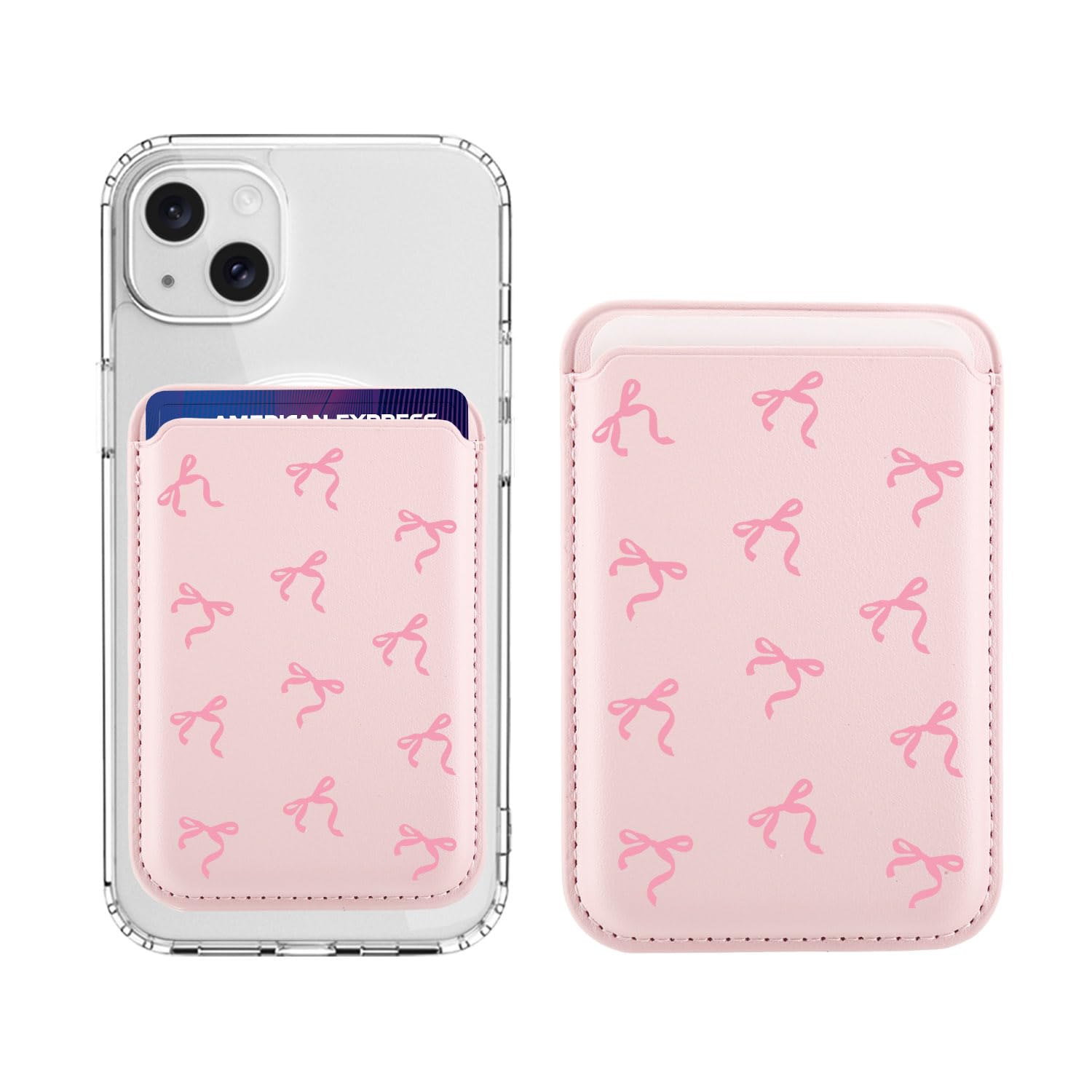 Magnetic Wallet Compatible with MagSafe for iPhone 17/16/15/14/13/12 Series, Cute Pink Bow Pink Leather for Magsafe Card Holder for Women Teen Girls-picture-17