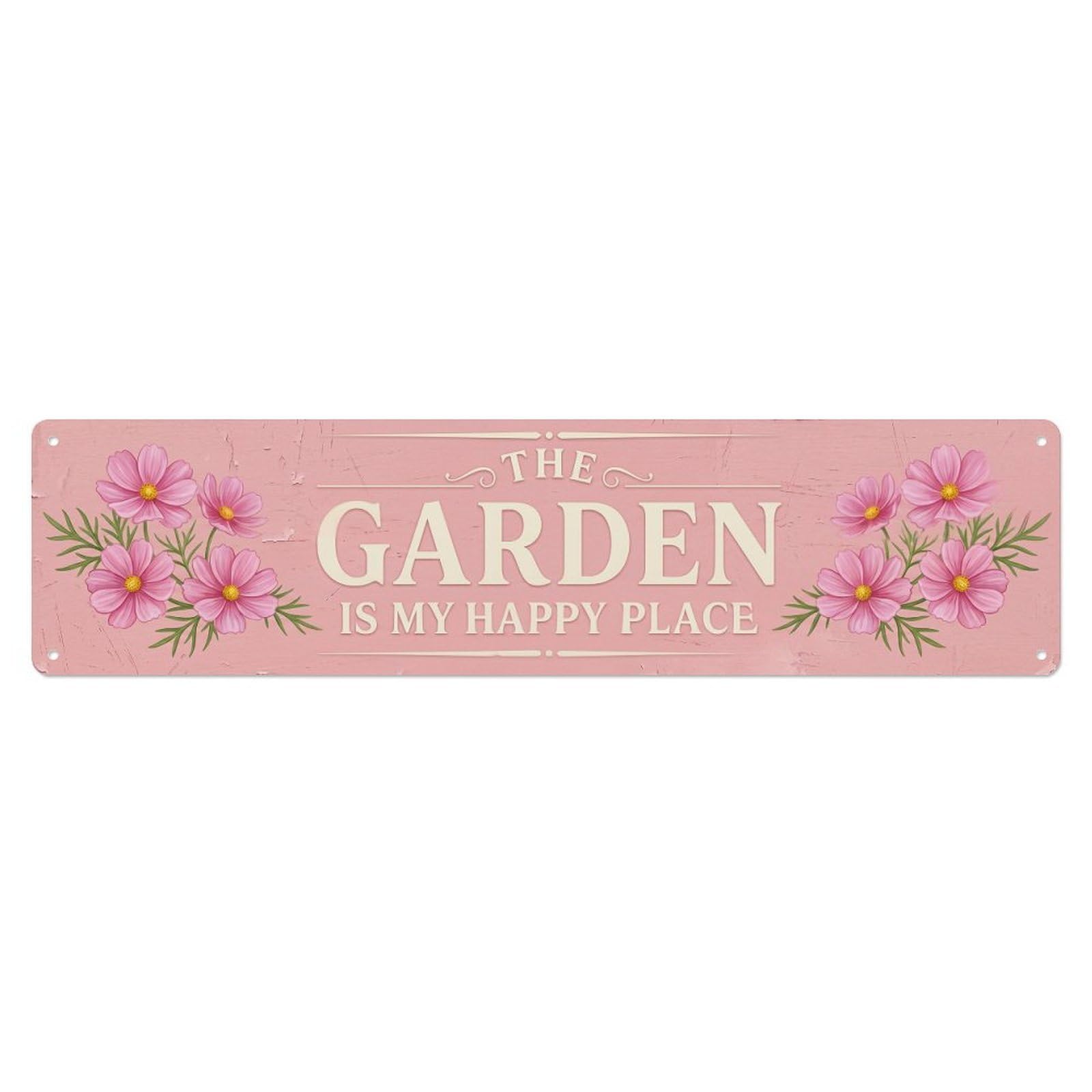 Vintage The Garden Is My Happy Place Cosmos Pink Metal Tin Sign