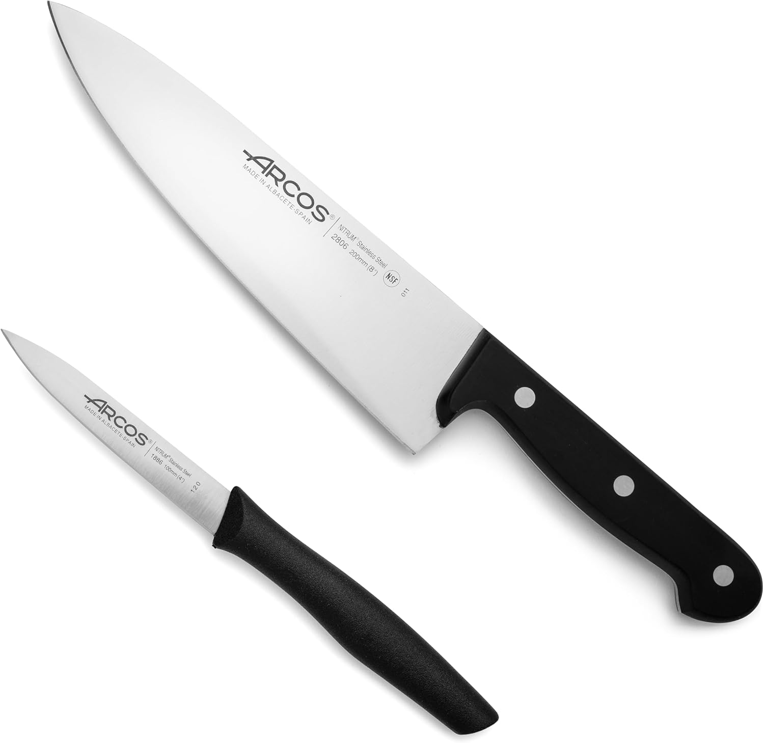 Arcos 2-Piece Knife Set – 8-Inch Chef’s Knife & 3-Inch Paring Knife, Ultra-Sharp NITRUM Stainless Steel Blades, Ergonomic POM Handle, Long-Lasting Sharpness, 10-Year Warranty