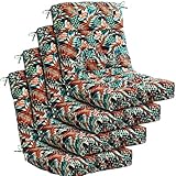 Barydat 4 Pcs Tufted High Back Chair Cushion Indoor Outdoor Seat and Back Cushions Palm Leaves Tropical Plants Lawn Rocking Chair Pads with Ties for Adirondack Patio Garden (Simple Style)