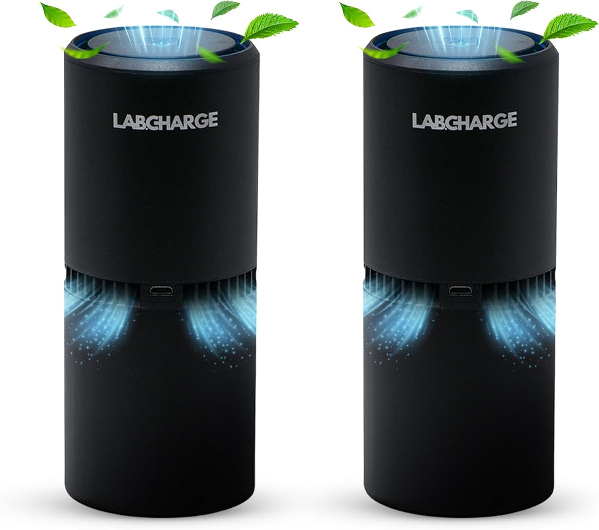 LabCharge Small Ionic Air Purifier for Home & Bedroom – Silent HEPA Filter – Covers 250 Sq Ft - Free Cleaner for Pets, Hair, Smoke, Dust, Odors & Dander – Compact & Black Design - Pack of 2