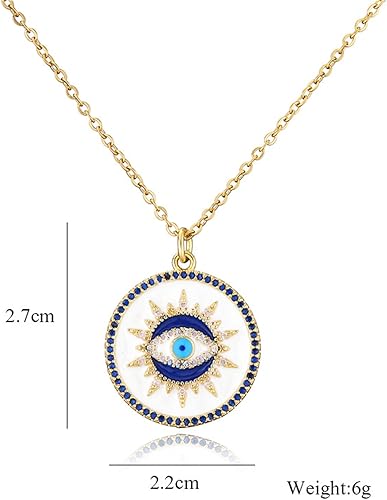 Miniatura 2 de cmoonry Collar de mal de ojo chapado en oro de 14 quilates de 17.7 + 2 pulgadas, collar de cadena O de ojo azul de la suerte regalo, Oro, Circonia