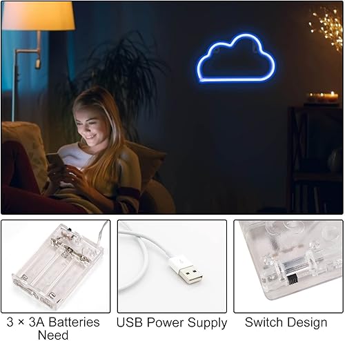 Miniatura 7 de 4 letreros LED decorativos de noche de neón, letreros de neón iluminados para decoración de dormitorio, luces de neón, letreros de nube LED para