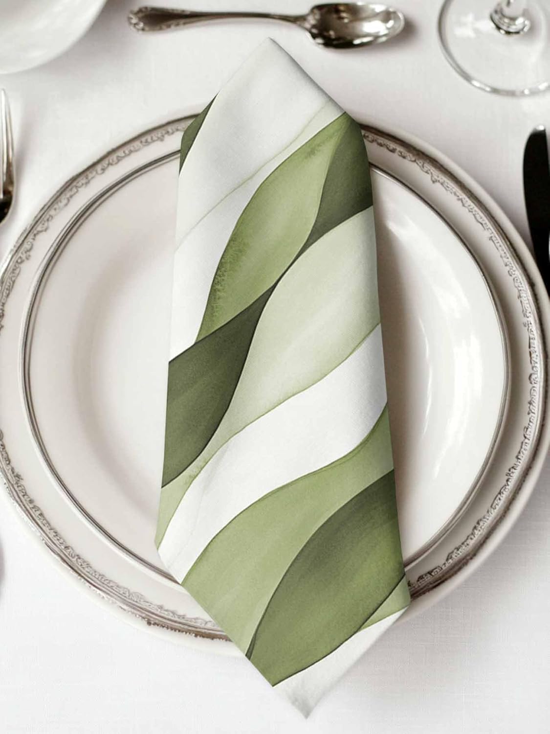 Sage Green Ripple Cloth Napkins Set of 8, Abstract Gradient Reusable Dinner Napkins Cloth Watercolor Modern Washable Dinner Towel for Wedding Party Kitchen Table Decoration, 20x20 Inch