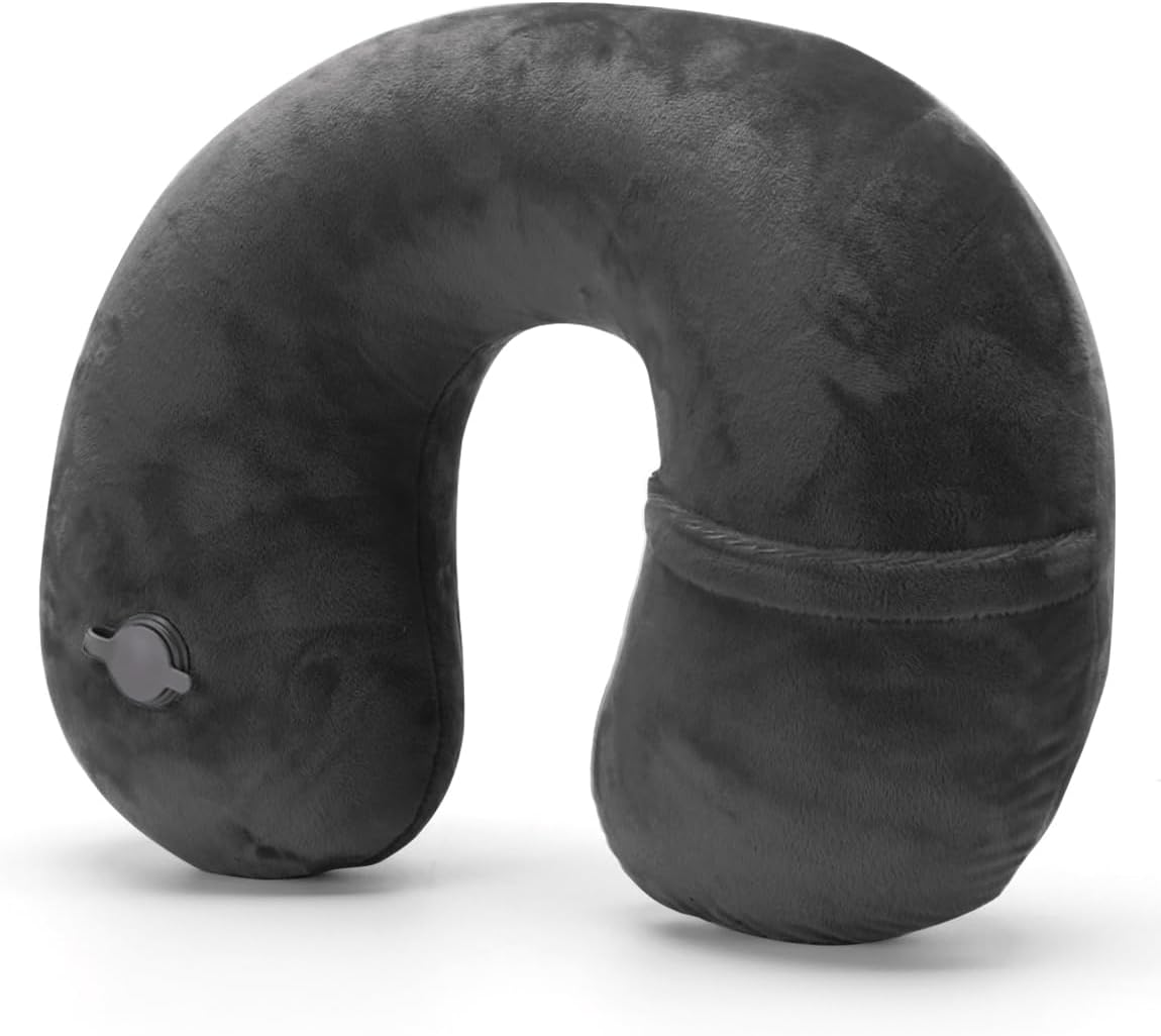 Oreiller gonflable en avion, oreiller de voyage pour le cou – Oreiller compact et portable de soutien de la tête et du cou en vol, petit coussin d’appui-tête en forme de U – Système de valve mis à Oreiller gonflable en avion, oreiller de voyage pour le cou – Oreiller compact et portable de soutien de la tête et du cou en vol, petit coussin d’appui-tête en forme de U – Système de valve mis à