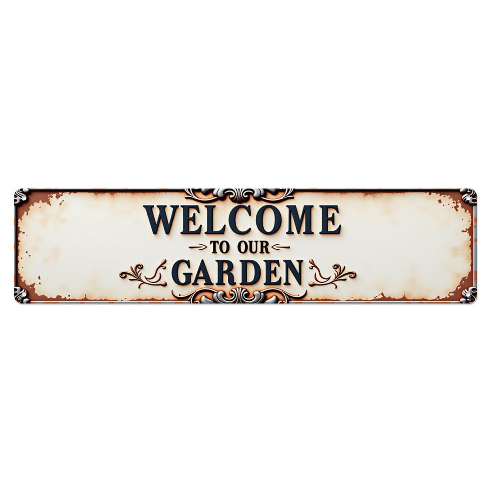 Welcome To Our Garden Ornate Vintage Garden Sign Vintage Aluminium Metal Sign, Retro Wall Decor for Home, Bar, Garage & Farmhouse 10 * 40cm