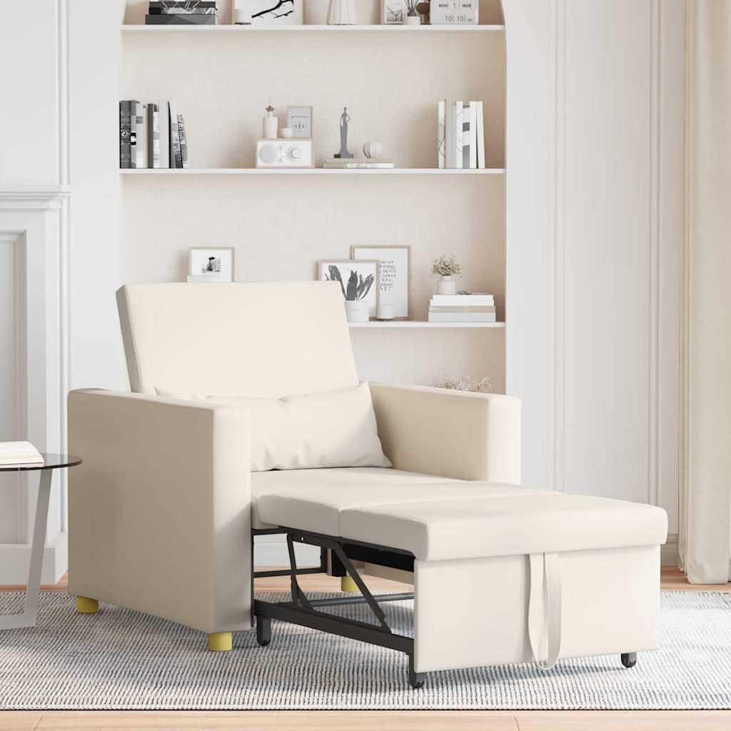 Sillón cama 3 en 1, color blanco crema, 90 x 165 x 87 cm, tapizado en tela, estructura de madera contrachapada de acero, diseño moderno, cómodo sillón de lectura para salón o dormitorio