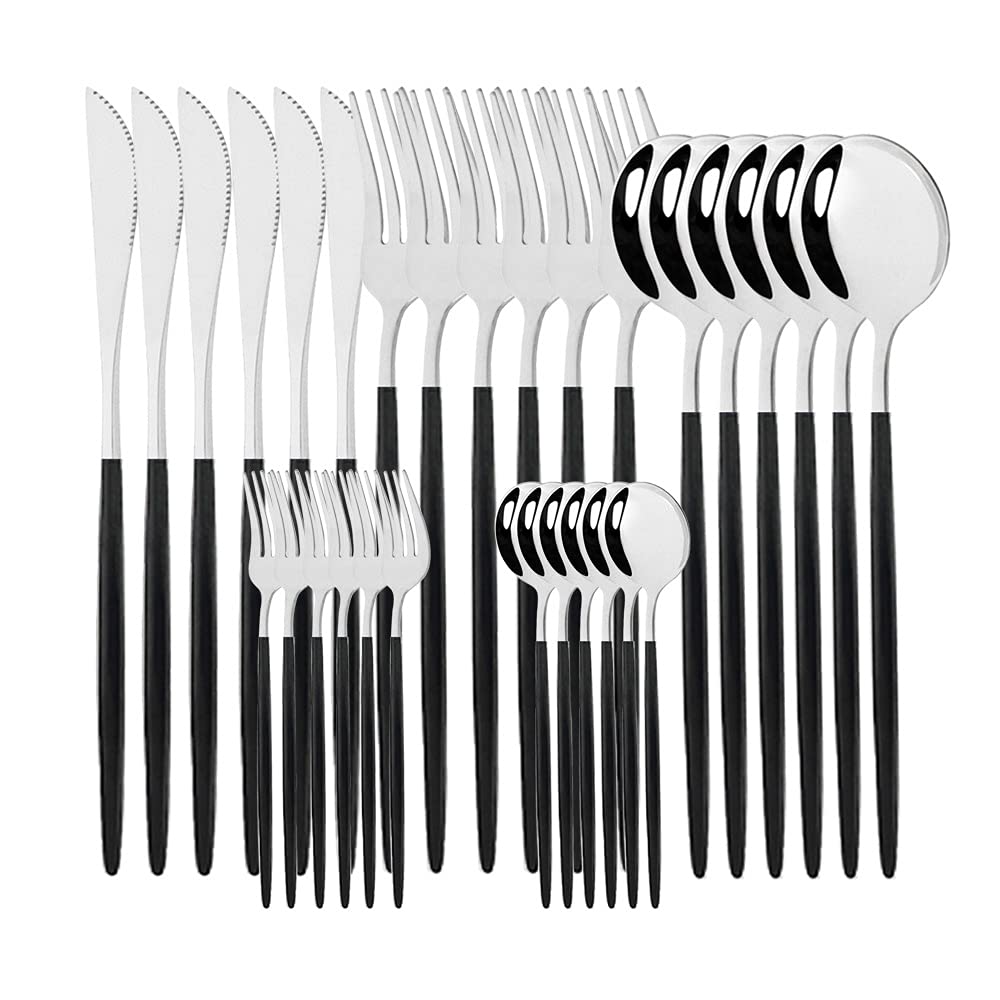 Ensemble de couverts en argenterie, 30 pièces, ensemble vaisselle, miroir, fourchette à gâteau aux fruits brillants, acier inoxydable for la cuisine, doré