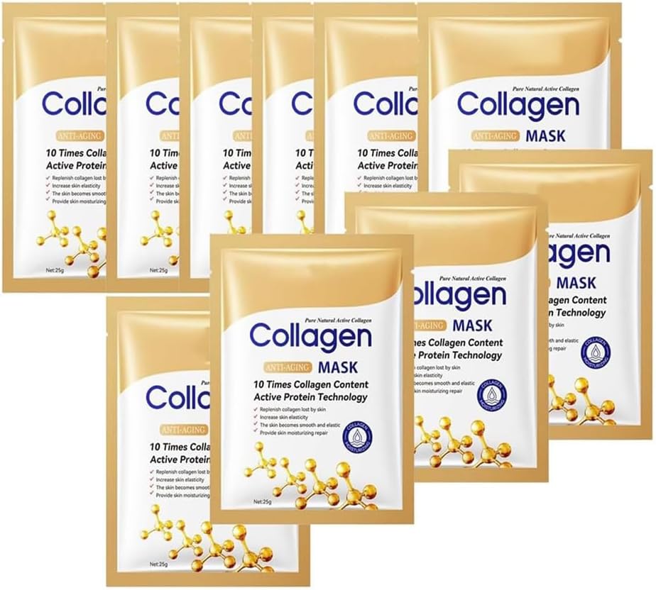 Serendipitya Face Pack Face Mask 10pc Face Moisturizer for Women Hydrating Moisturising Face Sheet Masks Nourishing Improves Skin Face Care for Dull Tired Skin Anti-Aging for Daily Skin Care (gold)