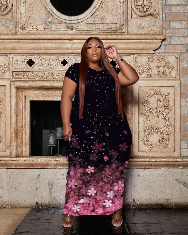 Image of YeGine Oversize Tshirt Dress Plus Size Short Sleeve Maxi Dress with Pockets
