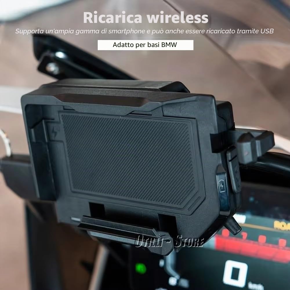 Nuovo supporto per telefono per moto Caricabatterie wireless USB Ricarica rapida per BMW R1200GS R1250GS Adventure R1300GS F750GS F850GS R1250R (Linea nera)