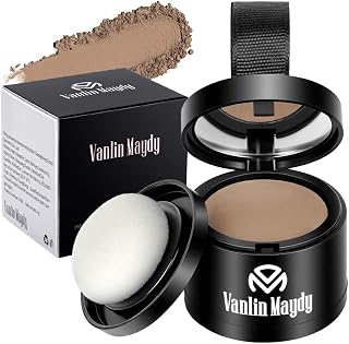 Root Touch Up Retouch Powder 4g, Covering for Grey Roots and Sparse Hair, Sweatproof and Water Resistant, with Mirror and Pouf, Light Brown