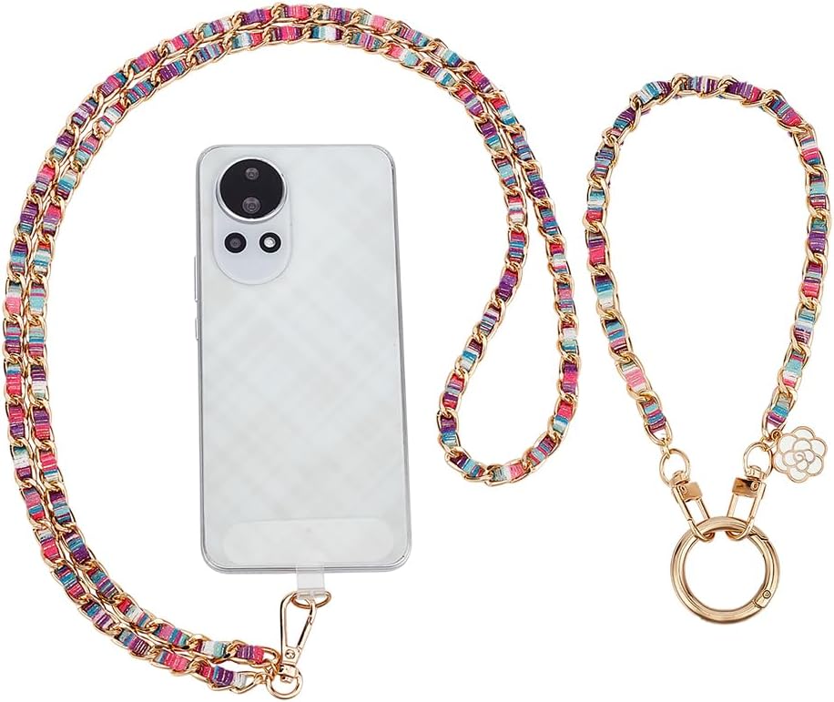 PH PandaHall Colorful Mobile Straps Wrist Lanyard Metal Phones Chain Universal Crossbody Detachable Cellphone Lanyards Enamel Flower Pendant Mobile Straps with TPU Lanyard Patch for Women Phone Case