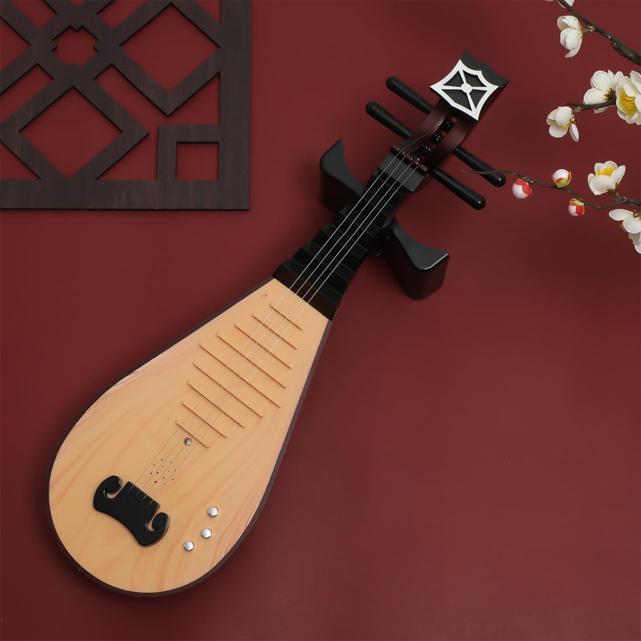 Amosfun Playable Chinese Lute Model, Kids Toy Guitar Pipa Instrument, Lightweight Traditional Stringed Prop for Hanfu Photography