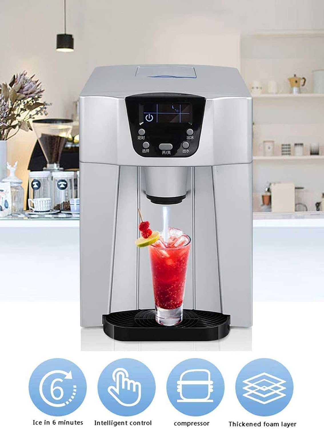 Ice Maker 2 in 1 Countertop Ice Maker, Produces 33 Lbs Ice in 24 Hours, Ready in 6Min, Led Display Perfect for Home/Kitchen/Office/Bar (Color : Rojo), Red, 20240226