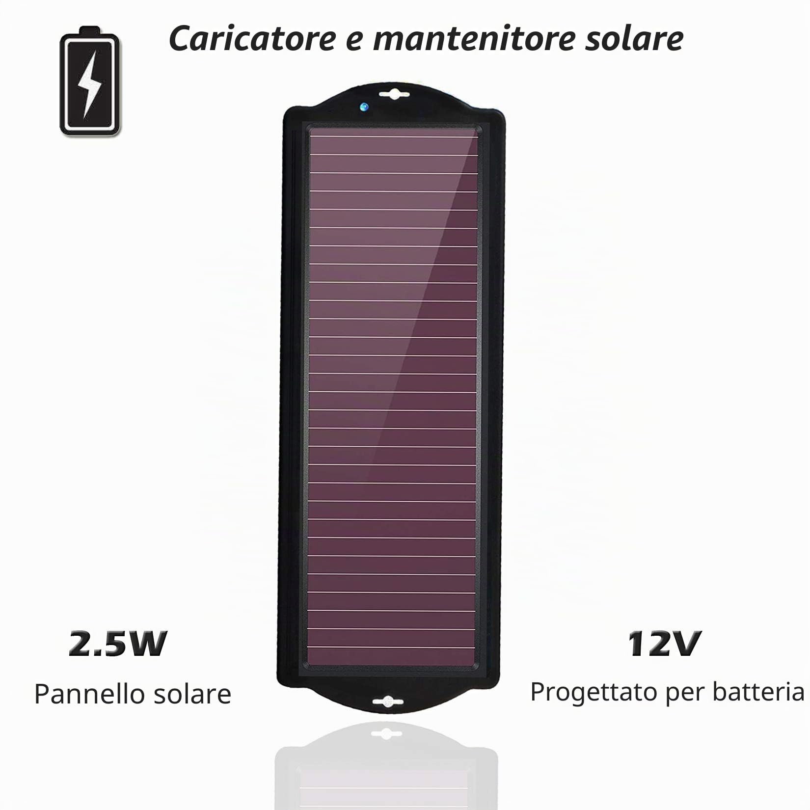 Caricabatteria da auto solare, pannello solare amorfo portatile impermeabile 12 V 2,5 W con morsetto per batteria per accendisigari per auto, moto, barca, camper, rimorchio, ecc.