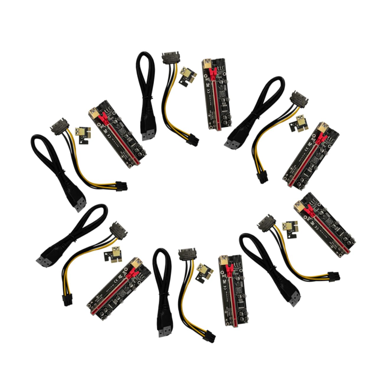 KONTONTY 6sets Pci-e to Riser Adapter Card USB Plated Stable Power Supply Led Indicator for Gpu Extension and Connection