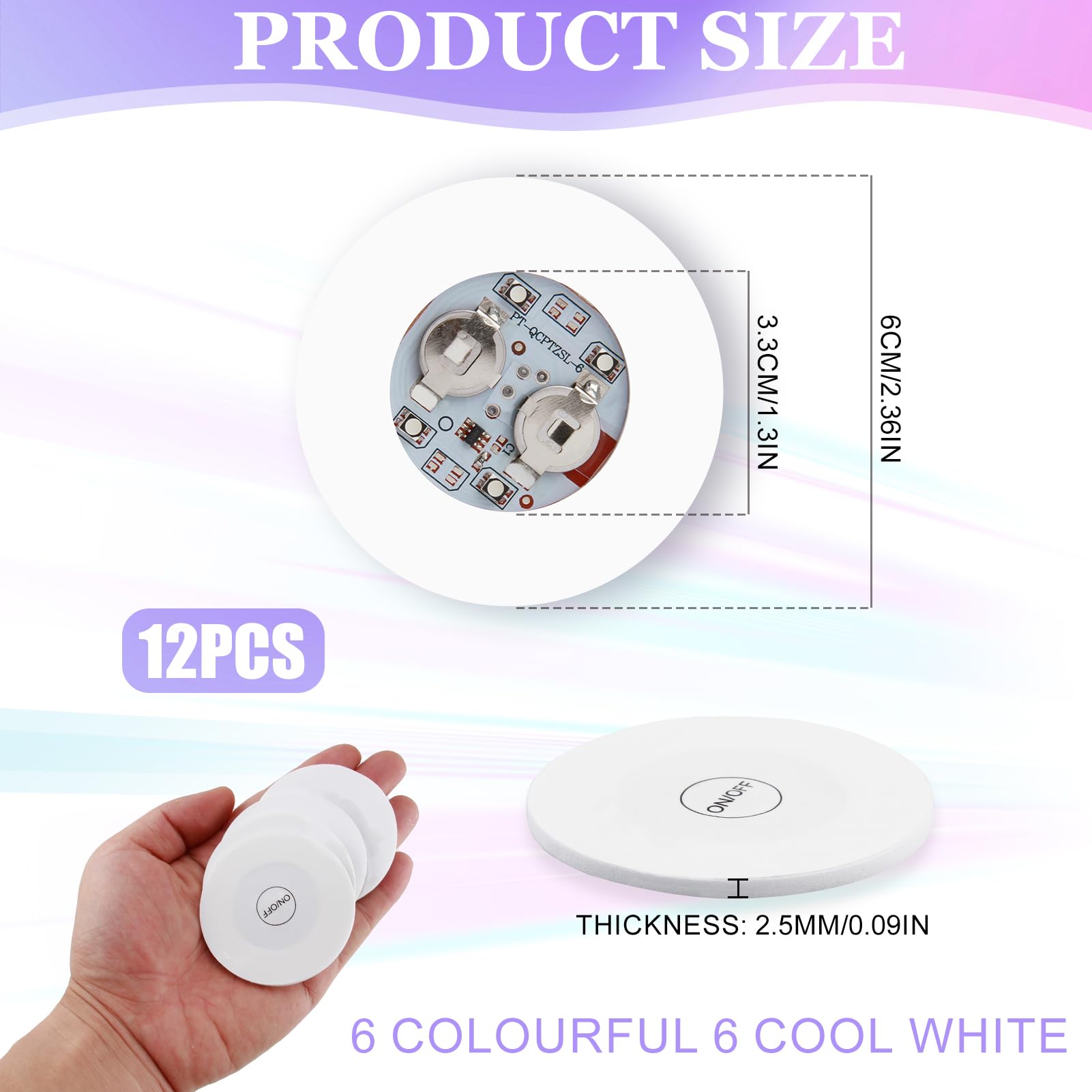 12 Pegatinas LED de Ambiente para Botellas y Tazas, Posavasos LED 6luz de Colores y 6luz Blancas Frías, Luces Autoadhesivas para Fiestas Bar, 6cm
