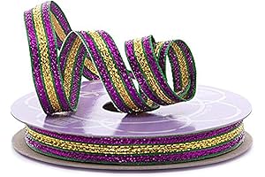 3/8" X 10 Yards Mardi Gras Bright Stripe Metallic Ribbon - Mardi Gras Ribbon Clearance