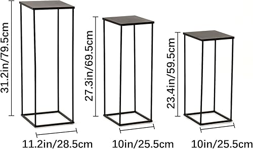 Miniatura 7 de Soporte alto negro para plantas de interior, soportes de metal para plantas de sala de estar, decoración del hogar, juego de 3 cuadrados, 23.4 y