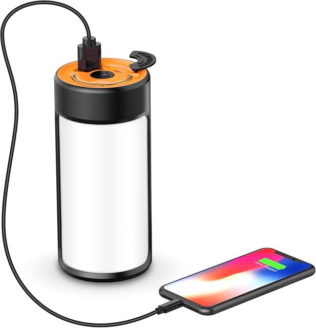 LED Camping Lights, CT CAPETRONIX Rechargeable Camping Lanterns with 400LM 5 Light Modes Water-Resistant, Portable Emergency Tent Lights for Camping Power Cuts (1-Pack, Orange)