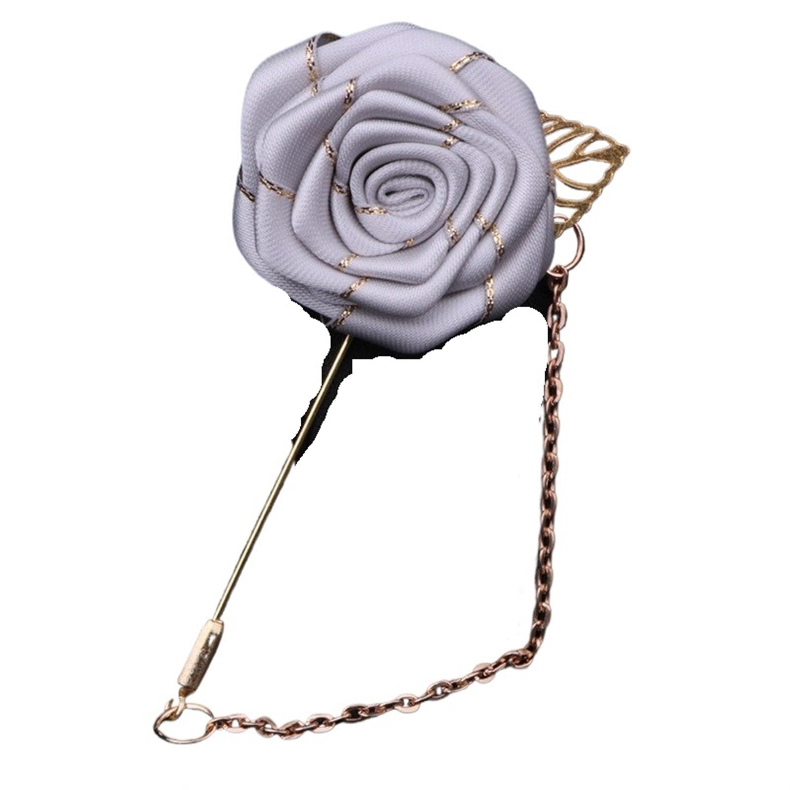 Hochzeit Corsage 10 STÜCKE Groomsmen Boutonniere Hochzeit Corsage Bräutigam Brosche Pins Seide Rose Blume Bräutigam Revers Pin Männer Anzug Hochzeit Zubehör(Grey)
