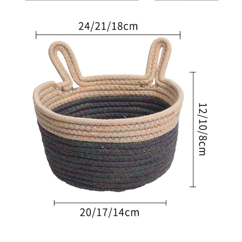 Cesta de almacenamiento multiusos apilable de cuerda de algodón trenzada, organizador con orejas, cesta trenzada para regalos, para baño, habitación infantil, salón, rosa marrón, S+M+L