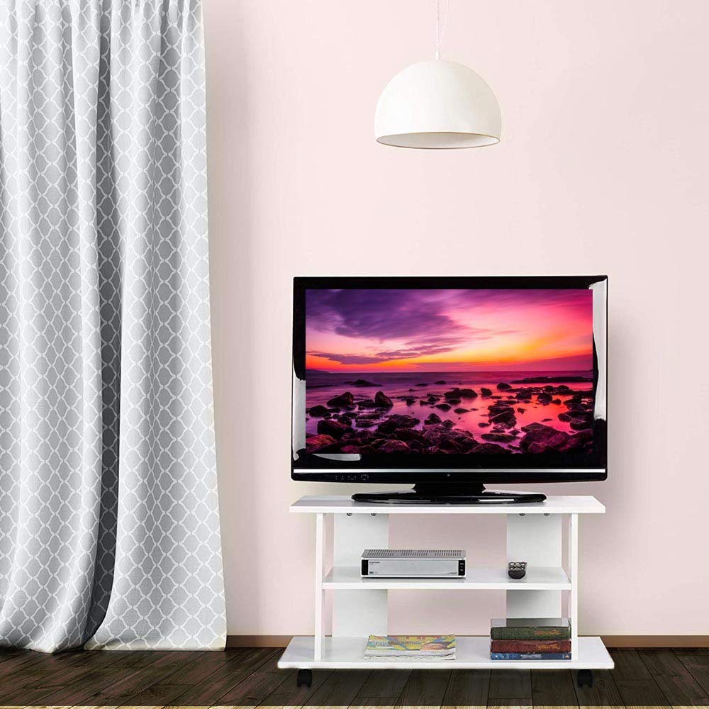 Bakaji Mobile TV in Legno MDF con 2 Ripiani Porta Console Videogiochi DVD e 4 Ruote Mobiletto Carrello Porta Televisore Design Moderno Dimensione 80 x 40 x 45 cm (Bianco)