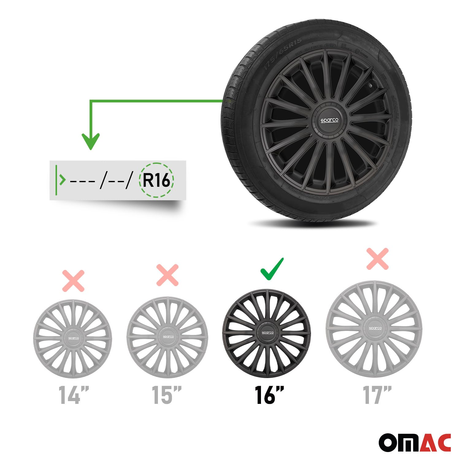 Sparco Spc1693Bk Set Copricerchi 4 Pezzi Treviso 16 Pollici Nero, Set Di 4