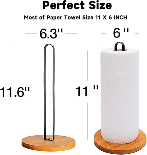 Miniatura 3 de Toallero de papel de madera, dispensador de toallas de cocina para encimera con base de madera antideslizante, soporte independiente para toallas de