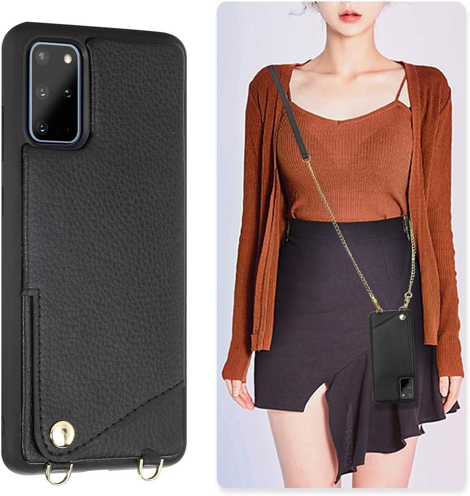 JLFCH Galaxy S20+ Plus Wallet Case, Crossbody Case for Samsung Galaxy S20+ Plus 5G with Chain Strap Card Slot Holder Leather Protective for S20+ Plus 6.7 inch - Black