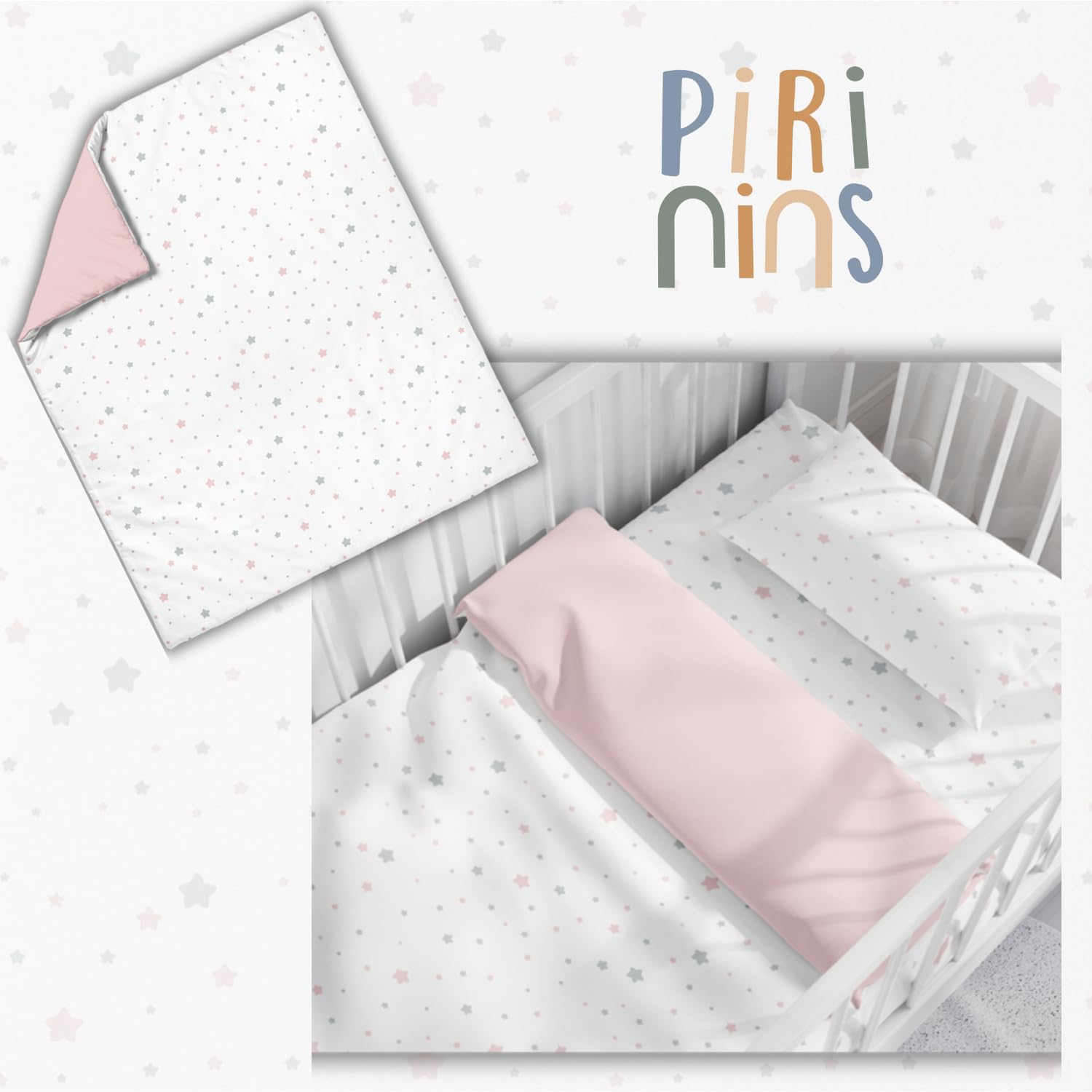 Housse de Couette 100% Coton Biologique pour Berceau d'enfant de 70 x 140 cm, réversible, prévention des Allergies, Ultra Douce, Collection Premium, Industrie espagnole (Étoile Rose)