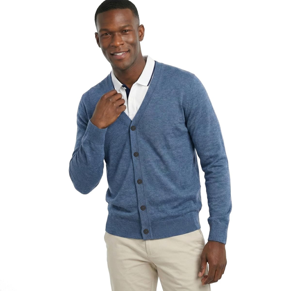 Calvin Klein Cardigan da uomo con scollo a V, morbido, classico, con bottoni