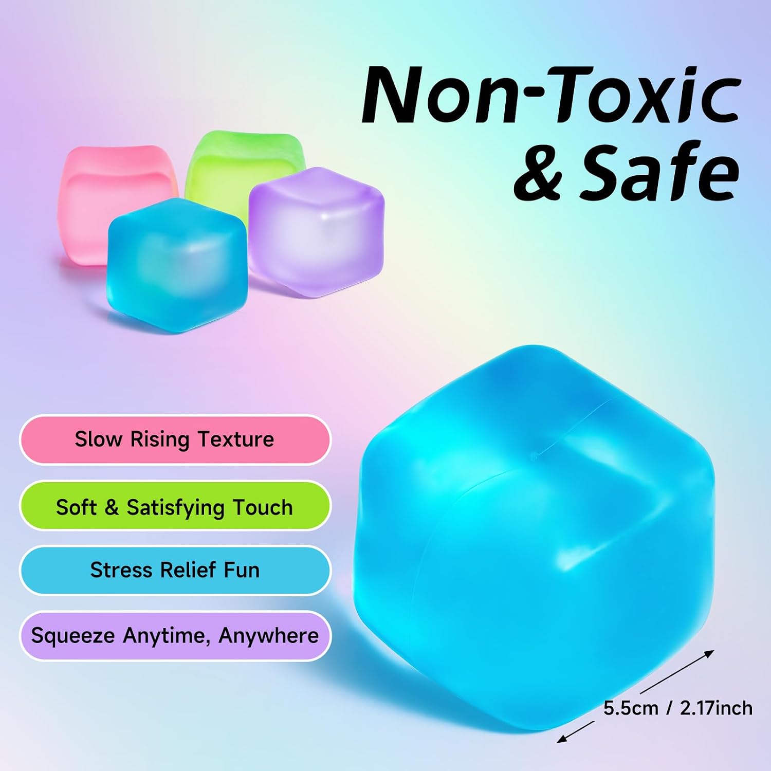 Stress Cube Squishy Toy, Soft Slow Rising Squishy Stress Ball, Sensory Fidget Toy for Adults & Kids, Anxiety Relief Squeeze Desk Toy, Blue 2.17''