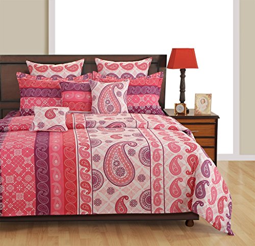 Image of Swayam Roto Cotton Double Bedsheet with 2 Pillow Covers | Size 90 x 100 inch | 144 TC | Ethnic Motifs Design | Soft Breathable Bed Sheet | Comfortable & Durable for Bedroom - Red