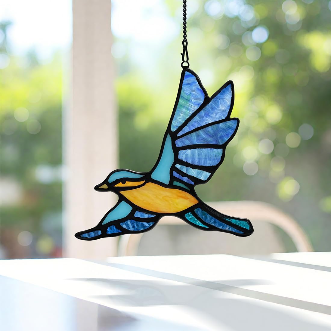 BOXCASA Blue Birds Decor Stained Glass Suncathers for Window,Stained Glass Bird Window Hanging,Birds Gifts for Bird Lovers,Birthday Gift for Women Mom Grandma - Image 3