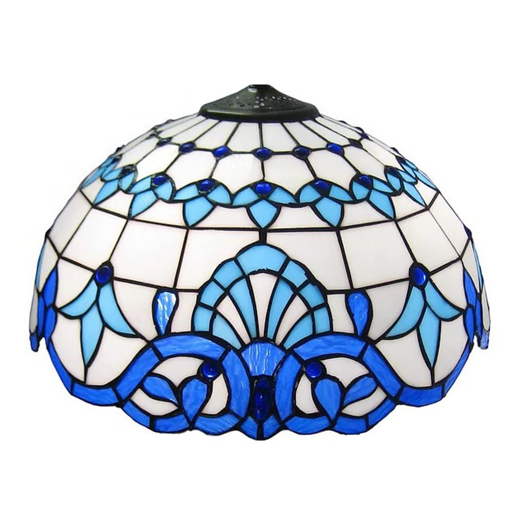 SaryEdge Large Tiffany Lamp Shade Replacement Only Baroque Style Stained Glass Lampshades, W16H9 Inch Glass Light Cover for Table Lamps Pendant Lamps Floor Lights,Pink，White，White