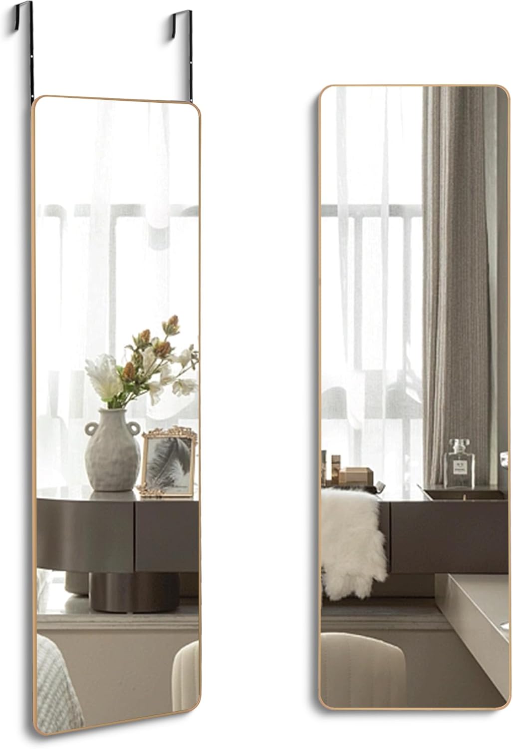 CIVENO Over The Door Mirror, 14'' x 48'' Full Length Mirror, Gold