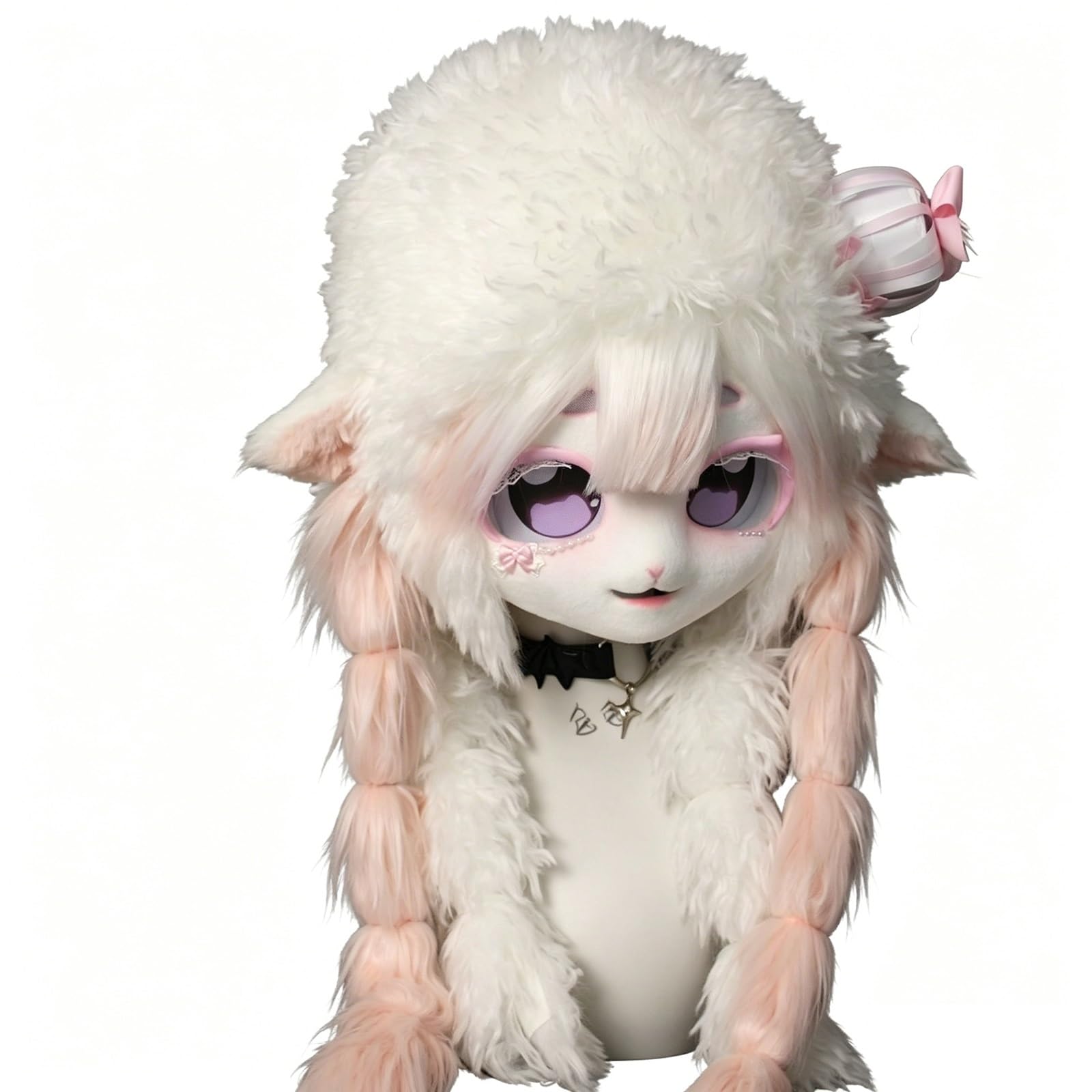 Handmade Fursuit Head, Faux Fur Animal Furry Head Mask, Cosplay Costume Headgear for Party Halloween(B)