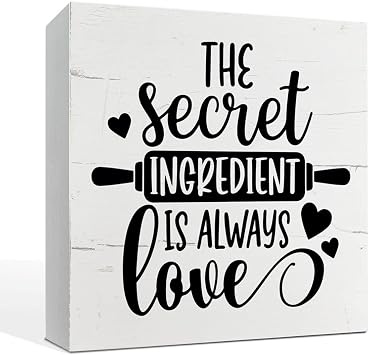 Kitchen Wood Sign, The Secret Ingredient is Always Love Sign, Box Sign Tabletop Decor, White Wooden Box Sign, Farmhouse Decor for Home Kitchen Dining Room, Cooker Gift, Mothers Day Gift for Mom