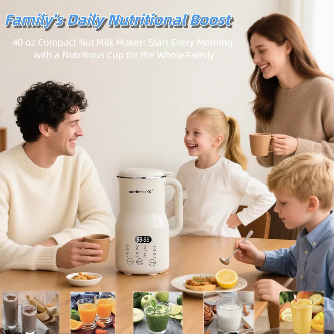 8-in-1 Automatic Nut Milk Maker Blender, 40.6oz Homemade Almond, Oat, Coconut, Soy, Plant-Based & Non-Dairy Milks, Soybean Machine with Delay Start, Keep Warm, Self-Cleaning & Boil Water Functions