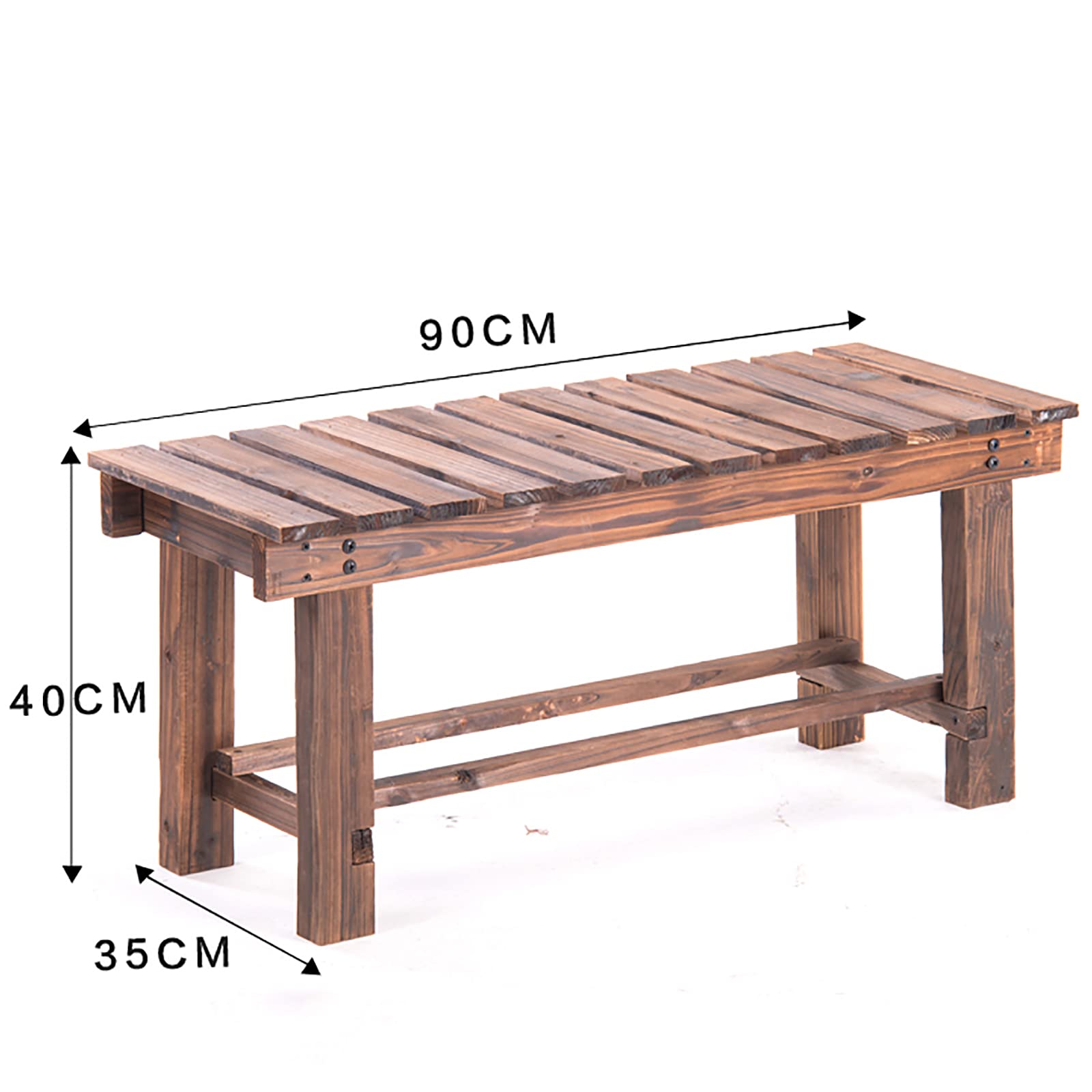 Banco de Madera con Estilo Moderno y Diseño de Listones - Banco de Jardín Sin Respaldo para 2-3 Personas - Banco para Exteriores Banco Forja para Parque, Porche y Salón