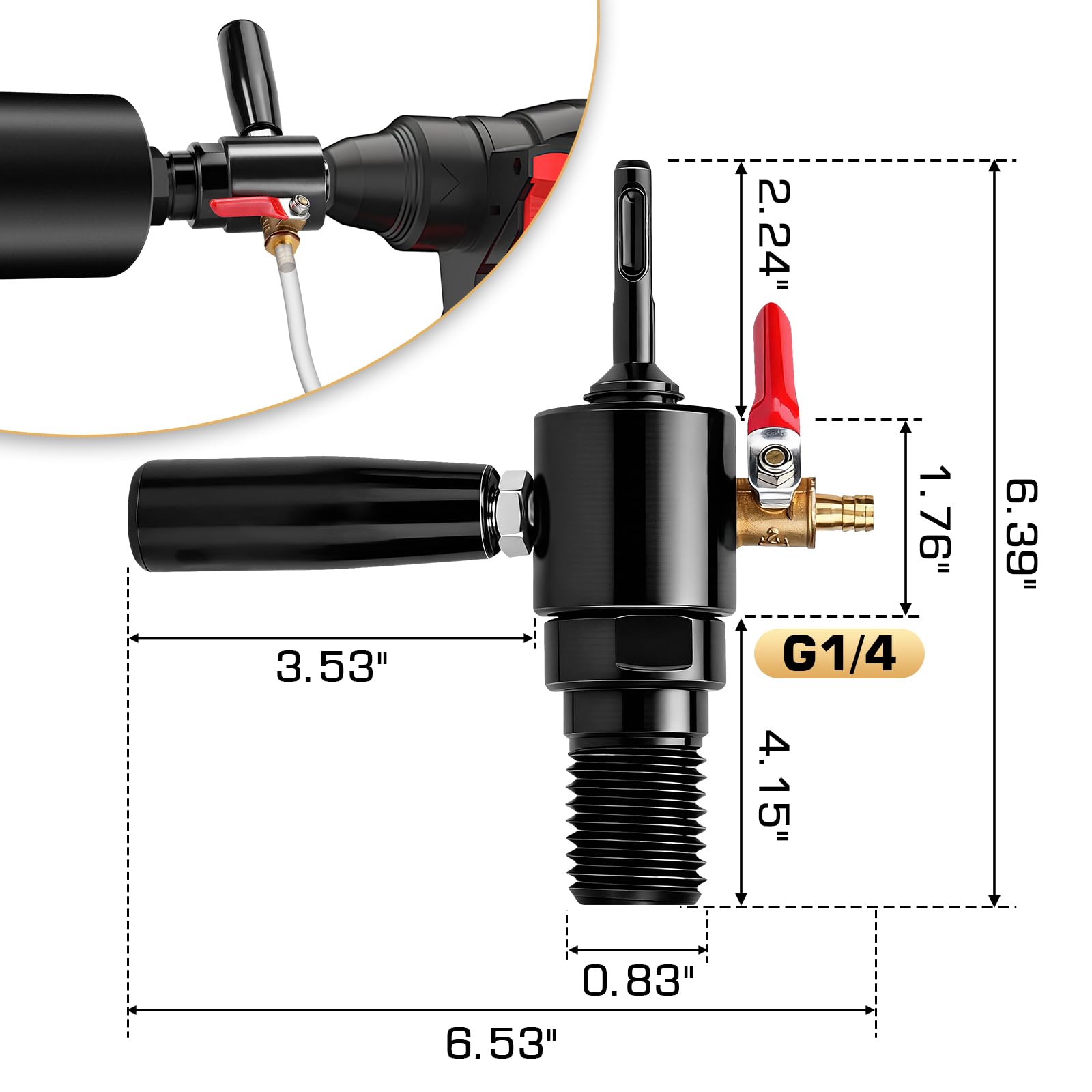XIIW Adattatore SDS Plus a 1 1/4" UNC Iniezione d’Acqua Automatica +Pompa | 4m Tubo per Trapano a Nucleo in Calcestruzzo, Acciaio 42CrMo4, G1/4" - Carotatrice Diamantata per Muro, Trapano a Nucleo
