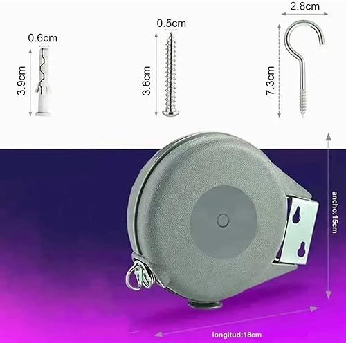 Miniatura 6 de Tendedero retráctil, línea de lavado portátil resistente para interiores y exteriores, línea de ropa retráctil de 49.2 pies con montaje en pared