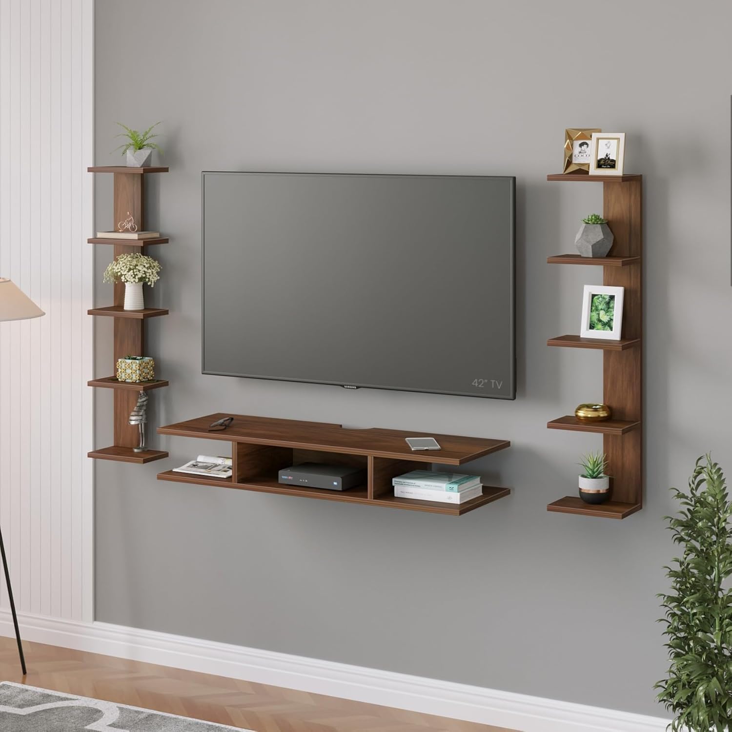 EVETO Engineering Wood Wall Mount TV Entertainment Unit Set Top Box Stand/TV Cabinet with Shelves for Books & Décor Display Unit (50 Inch Standard Brown Maple) (B0DHB5ZQW6) Amazon Price History, Amazon Price Tracker