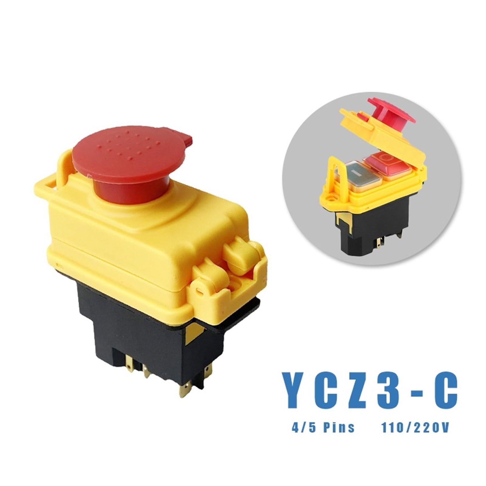 Bouton d'arrêt d'urgence, Bouton d'arrêt d'urgence YCZ3-C, réinitialisation momentanée, IP55, étanche, 110 V/220 V, 4/5 broches(110v,5 Pins)