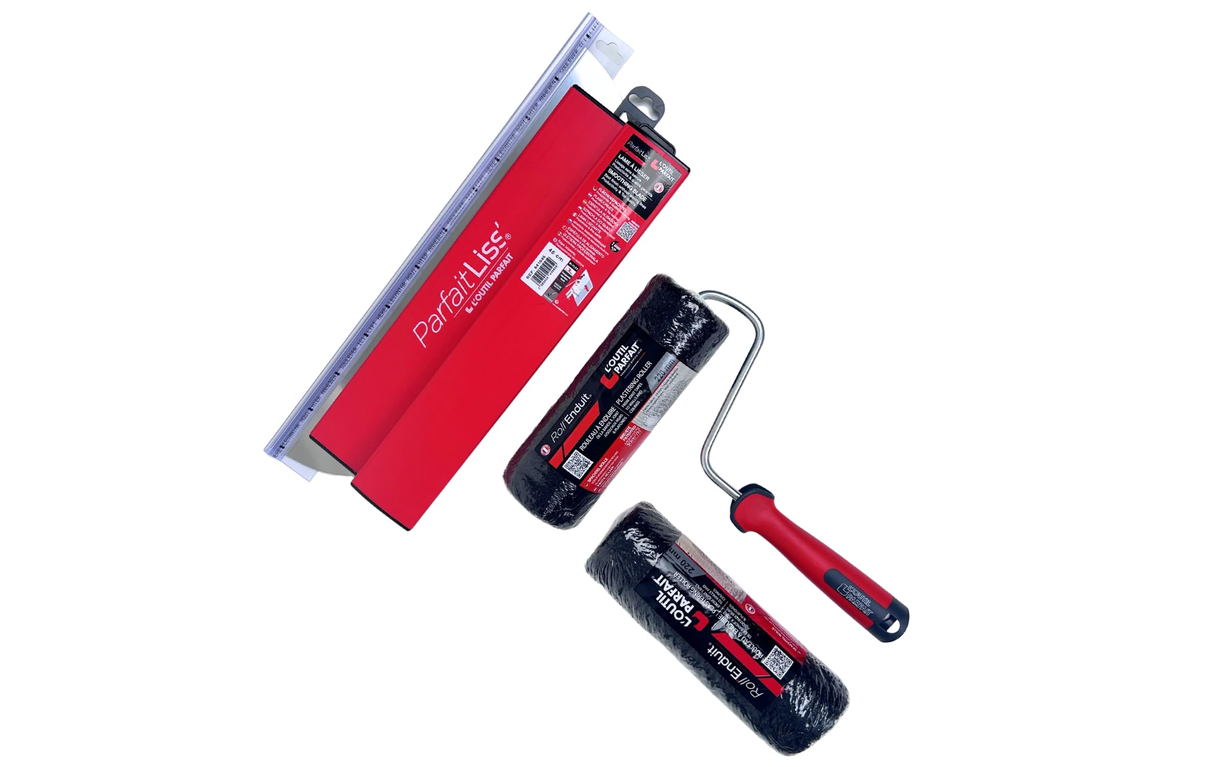L'OUTIL PARFAIT Kit Plaquiste ParfaitLiss®, Lame à Lisser 45 cm, Rouleau à Enduire Roll'Enduit 220 mm et sa Recharge